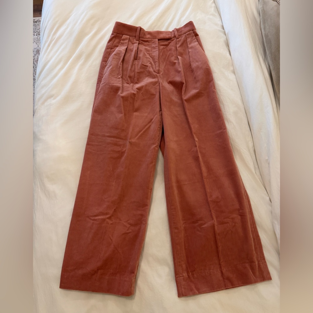 BR Rivoli Pink Corduroy Pleated Wide-leg High-rise pant